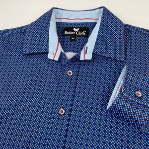 Butter Cloth‎ Mens M Blue Button Up Shirt Excellent Geometric Long Sleeve Cotton